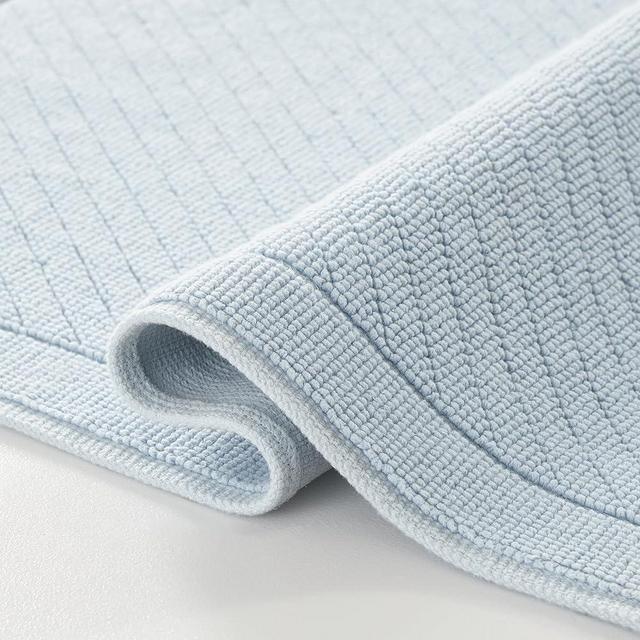 Arkwright 100% Cotton Bathroom Rug - High Absorbent Stylish Textured Woven Design Bath Mat, Slip Resistant Backing for Shower and Bathtub Floor, 17x24 in - Blue