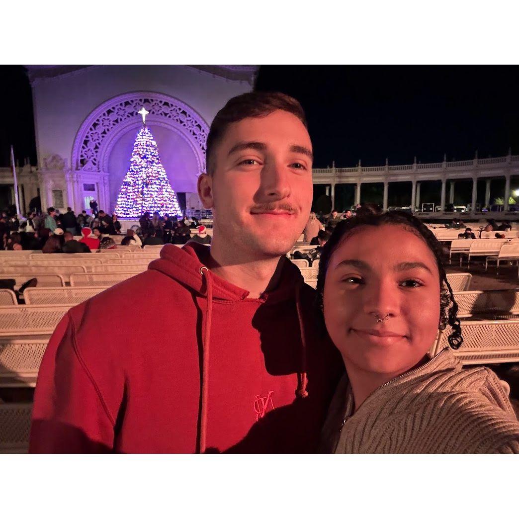 Our first Christmas, we went to see everything! This is us in Balboa Park.