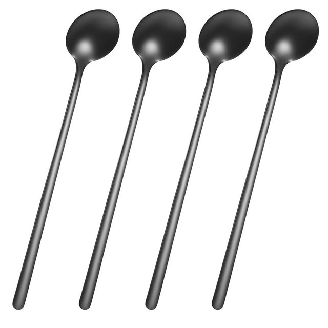 4Pcs Matte Black 6.7" Long Handle Stainless Steel Tea Spoons - Set of 4 for Bar, Sugar, Cake, Ice Cream, Soup, Antipasto, Cappuccino