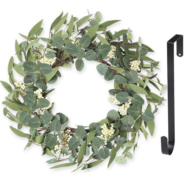 IVITA Eucalyptus Wreaths for Front Door 20inch Wreath Large Spring Summer Green Leaf Outside Artificial Welcome Sign for Home Porch Farmhouse Wall Window Festival Celebration Patio Garden Decor