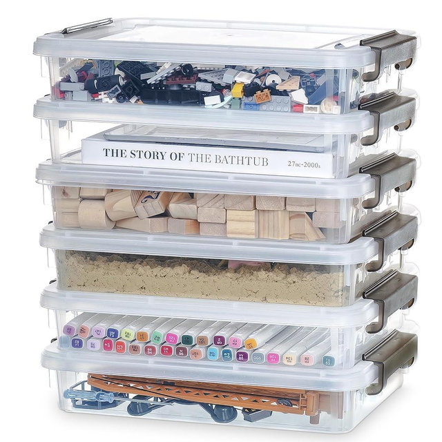 Citylife 6 PCS Clear Plastic Container Clip Box with Latching Lids, Stackable Document Paper Protectors Organizer Container for Office, Home, and School Supplies