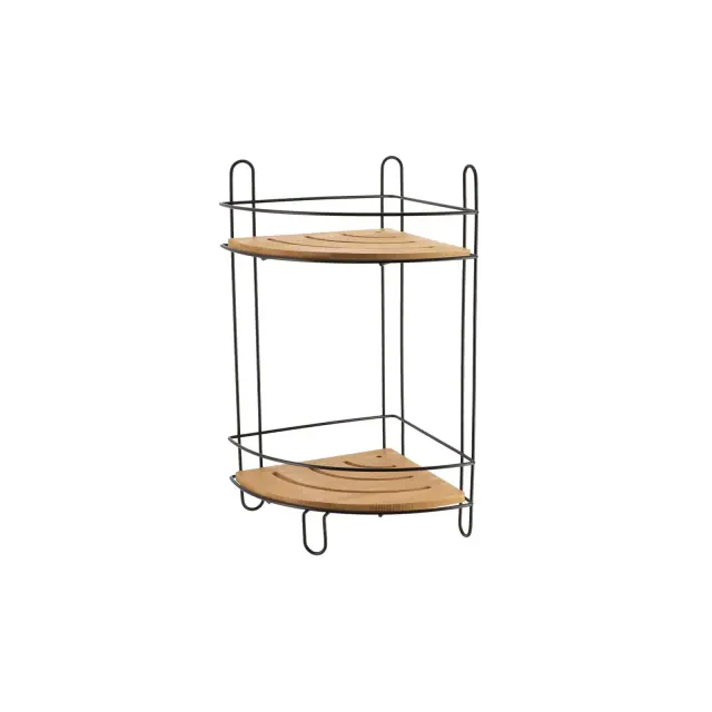 Evideco French Home Goods Corner Bathroom Organizer Storage Tower 2 Shelves Bamboo Black Metal