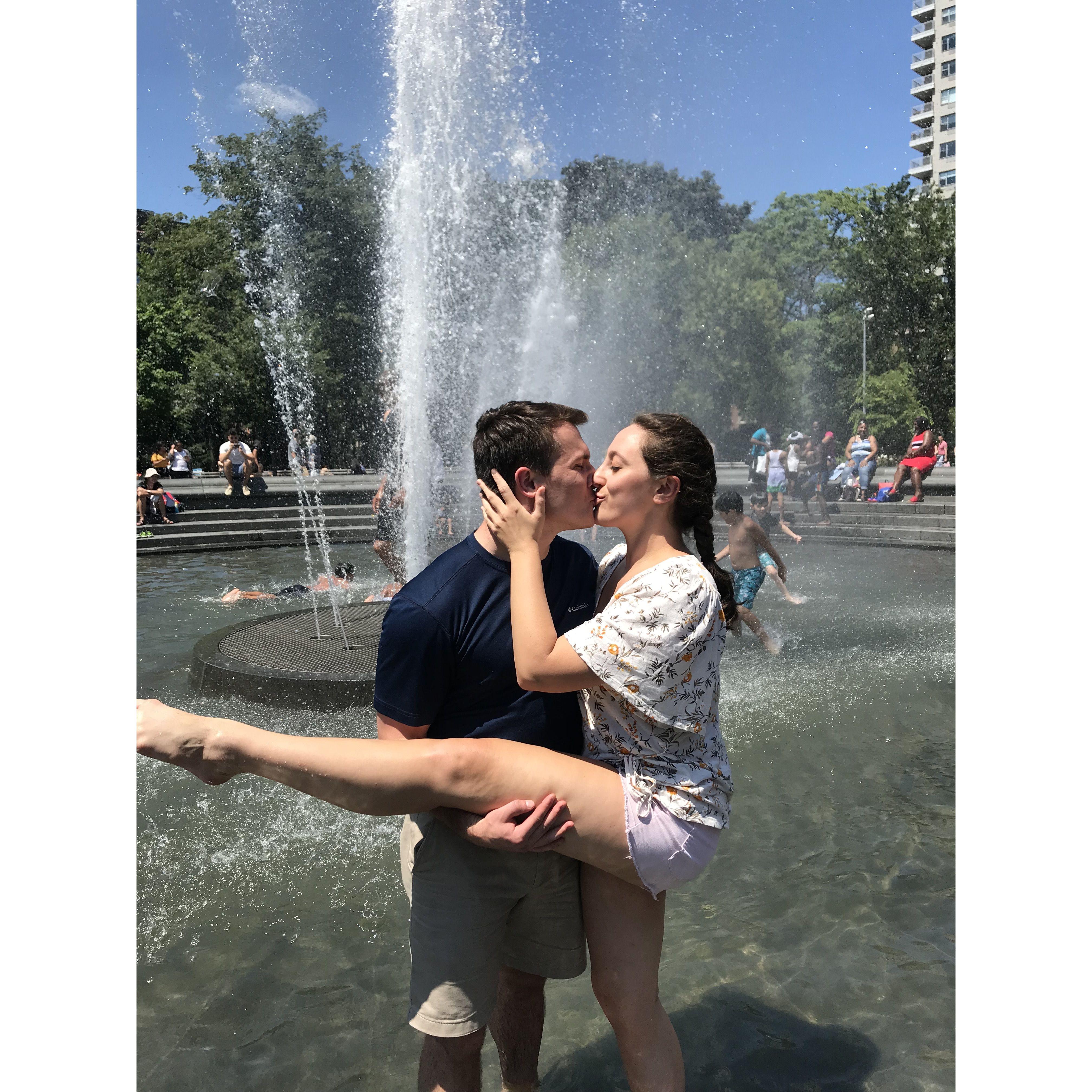 Hot summer day in NYC, dipping our toes in the fountain