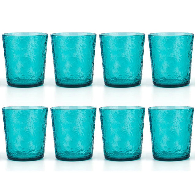 KX-WARE 12-ounce Acrylic Old Flashion Glasses Plastic Tumblers, set of 8 Turquoise
