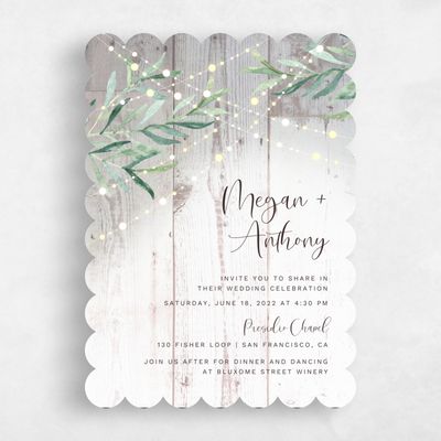 Light Wood, White Wedding Invitation - Saranac Classic