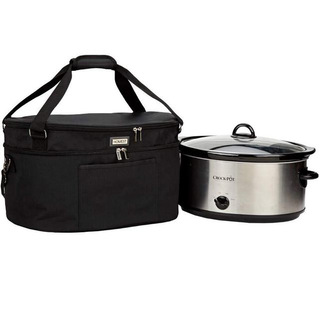 HOMEST Slow Cooker Travel Bag with Easy to Clean Lining, Insulated Carrier with Zippered Accessory Pocket, Carry Case Compatible with Crock Pot 6-8 Quart (Patent Design) (Fit for 6-8 QT Crockpot Slow Cooker, Black)