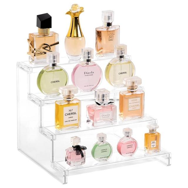 Lifewit 4 Tier Clear Display Risers Stand, Plastic Organizers for Figures, Cupcake, Perfume, Dessert, Desktop Display Stand for Organize and Decoration