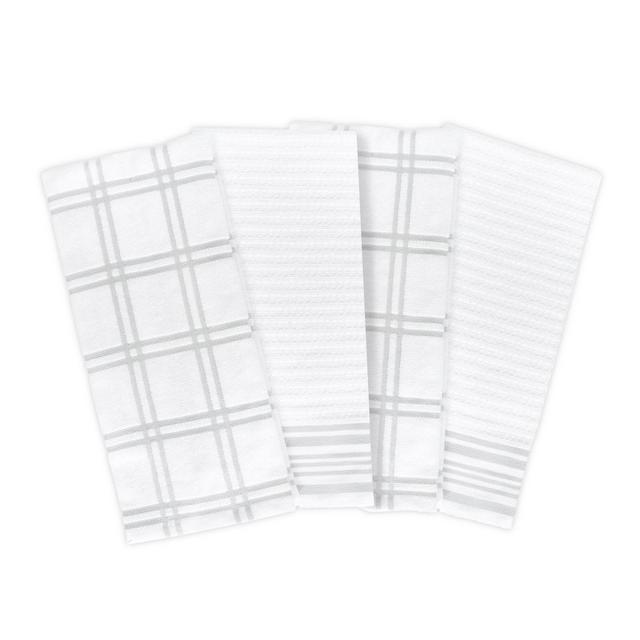 KitchenSmart® Colors Plaid Kitchen Towel in Silver (Set of 4)