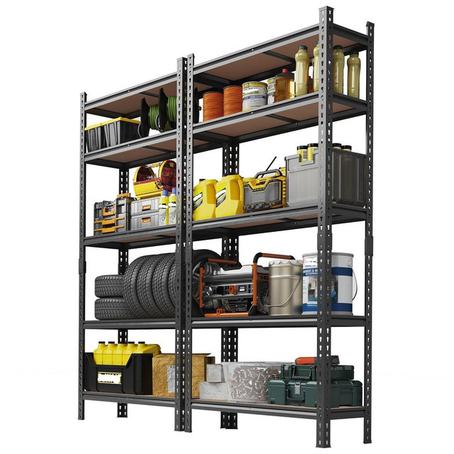 Garvee 2 Pack 5 Tier Adjustable Garage Storage Shelving, Metal Utility Rack Shelving Unit for Pantry Closet Kitchen, 35.4" x 12" x 72", Black