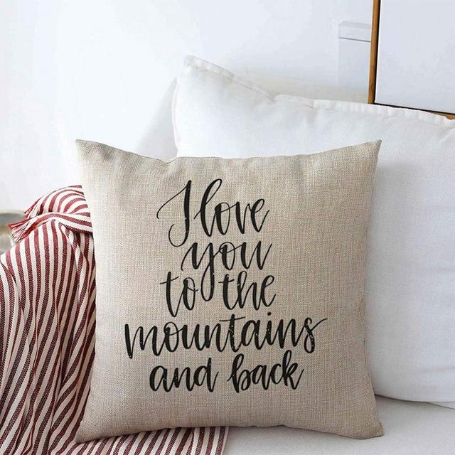 Throw Pillow Covers 20" x 20" Creative Word Motivational Inspirational Quote I Love You Typographic to Mountains Back Calligraphic Cushion Square Linen Case for Winter Home Decorative