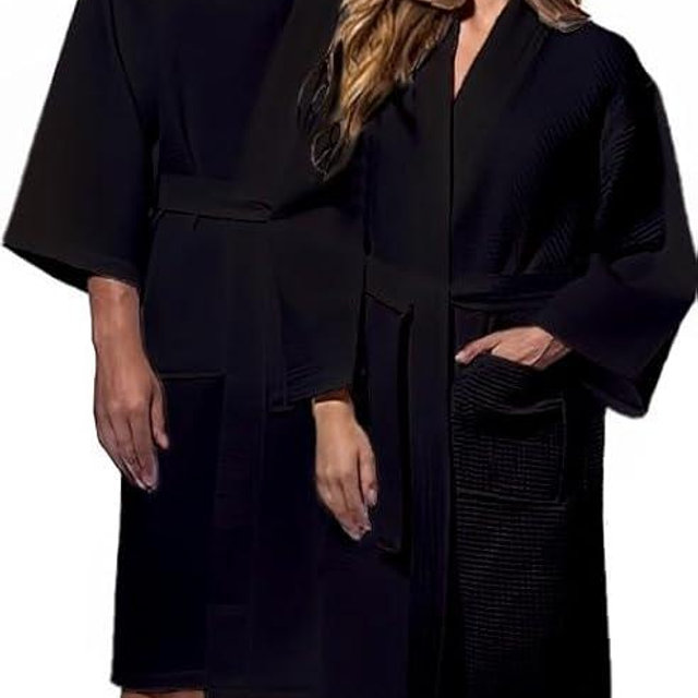 KAHAF COLLECTION Waffle Knit Kimono Bathrobe for Women, 100% Cotton, Soft, Lightweight, Quick-Dry, Spa & Lounge Robe