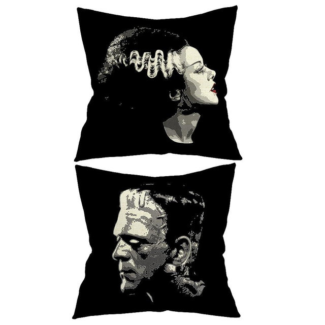 18x18 in Set of 2 Decorative Pillowcase Halloween Gothic Couple Horror Throw Pillow Cover Gifts for Gothic Room Couch Sofa Decor, Gifts for Couples, Valentine Day (Black2)