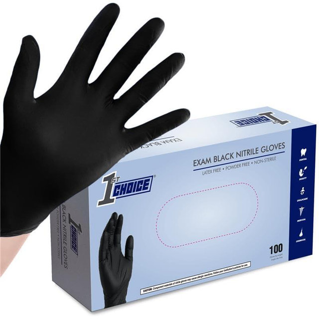 1st Choice Black Nitrile Gloves, 100 Small Black Gloves, Disposable Latex Free Exam Grade Black Gloves for Cooking - 3mil
