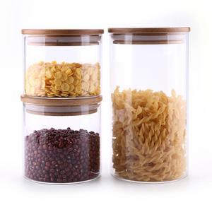 MuciHom Airtight Canisters for Bulk Food Storage Set of 3 - 17/22/43oz, BPA Free High Borosilicate Glass Cookies Jar with Bamboo Lid, Cylinder Cereal Container with Sealing
