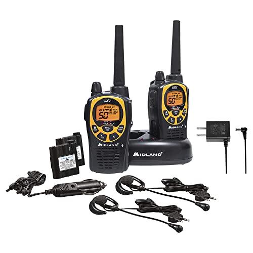 Midland 50 Channel Waterproof GMRS Two-Way Radio - Long Range Walkie Talkie with 142 Privacy Codes, SOS Siren, and NOAA Weather Alerts and Weather Scan (Black/Yellow, Pair Pack)