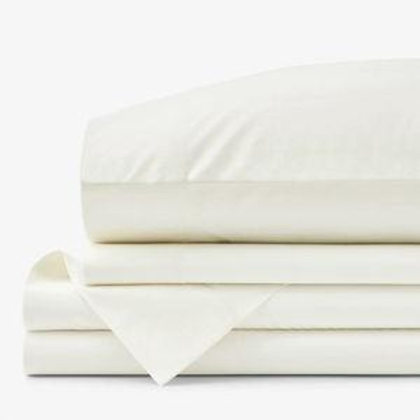 Classic Cool Cotton Percale Bed Sheet Set - Queen - Cream