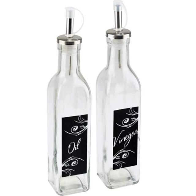 Oil and Vinegar Dispensers - 2-Piece Oil and Vinegar Glass Bottle Set - Form Meets Function in These Attractive Tabletop Cruets - Olive Oil Vinegar Bottles