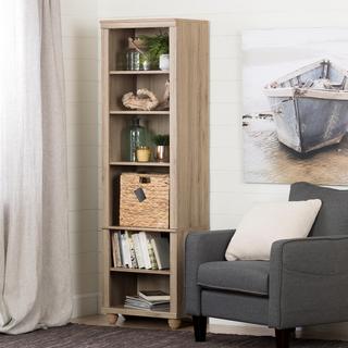 Hopedale Narrow 6-Shelf Bookcase with Rattan Basket