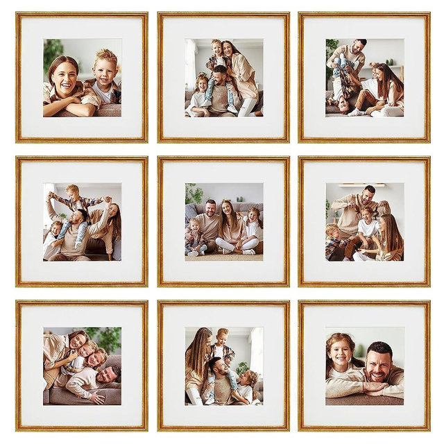 Sheffield Home 9 Piece Gallery Wall Frame Set, 12x12 Inch, Matted to 8x8 Inch, Antique Bronze