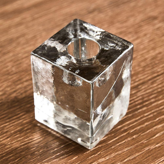 Ermine Cast Glass Taper Holder, Clear, Small