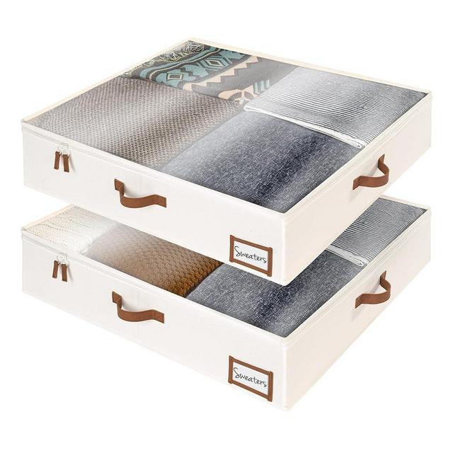StorageWorks Underbed Storage Box, Under Bed Clothes Organizer With Sturdy Structure and Ultra Thick Fabric, Beige, Extra Large, 2 pack