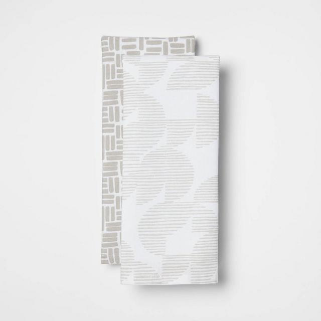 2pk Cotton Geometric Kitchen Towels Gray - Room Essentials™