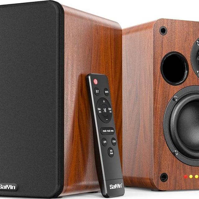 Saiyin Bluetooth Bookshelf Speakers, 30W X 2 Powered TV Speakers with 3.5 Inch Woofer, Turntable Speakers with Optical/AUX/RCA Input for PC and TV