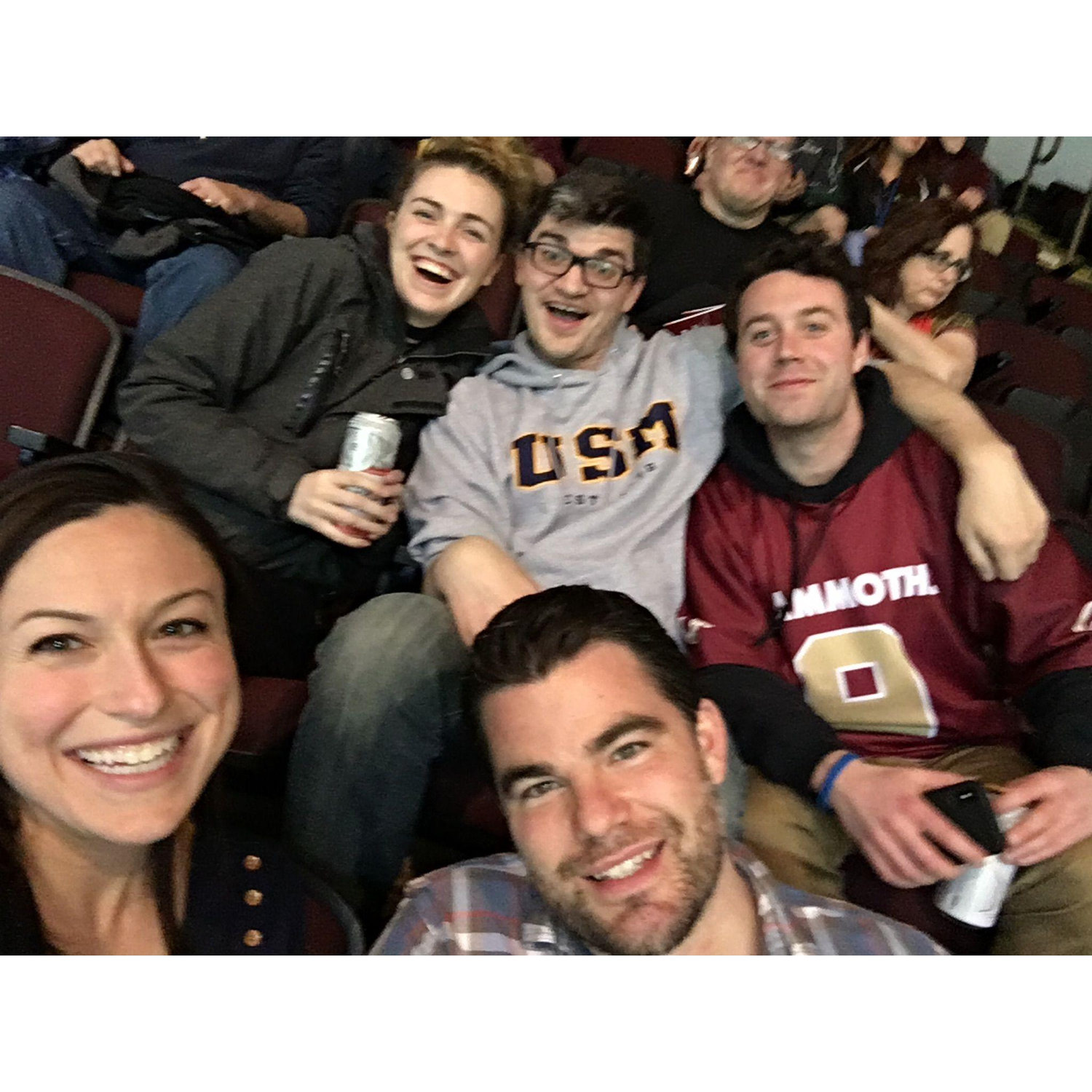 At the Maine Mammoths (Tusks Up!) game with our friends Russ, Jack, and Jess.
