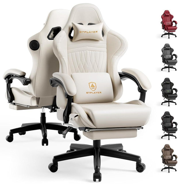 GTPLAYER ACE-PRO Music Gaming Chairs – Built-in Speakers, App Support & Bluetooth Control, Footrest & Pocket, Gamer Chair for Adults, Ivory