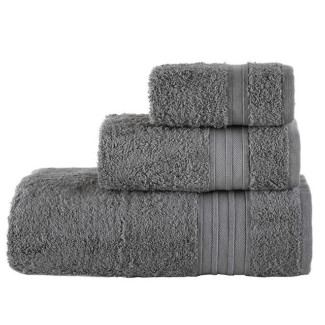Hammam Linen 100% Cotton Bath Towels Set Soft and Absorbent, Premium Quality 1 Bath Towel 1 Hand Towel 1 Washcloth (Cool Grey, Bath Towel Set 3 Pieces)