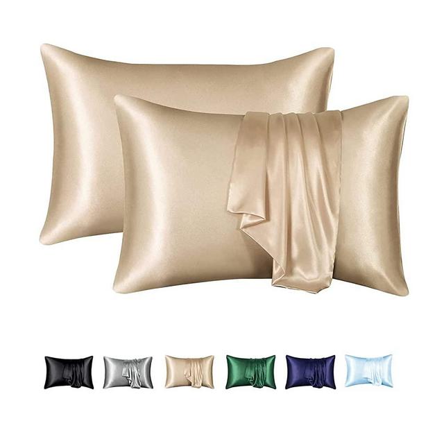 Satin Pillowcase for Hair and Skin Set of 2, Beige Camel Soft Silky Pillowcase King Satin Pillowcase with Envelope Closure(20"x36")