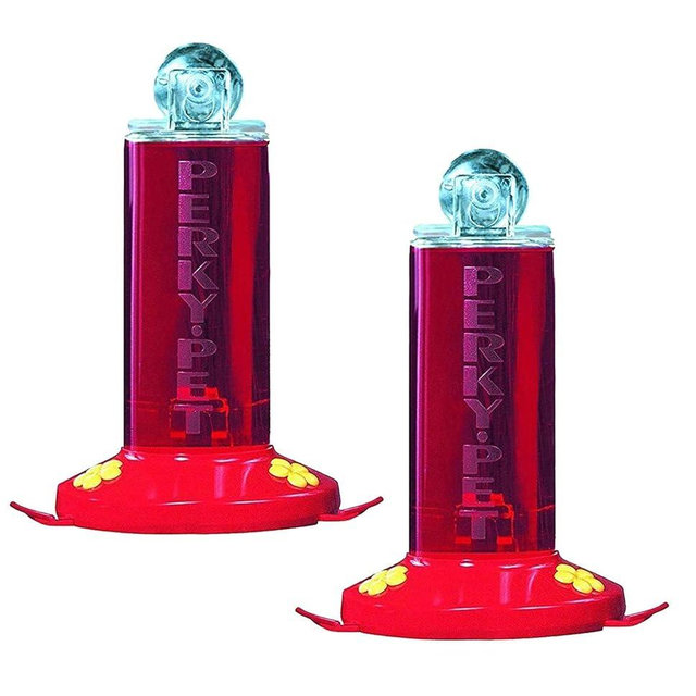 Perky-Pet Plastic Window Mount Hummingbird_Feeder with Perches - 8 oz Hummingbird Nectar Capacity, 217 - Hummingbird feeders for Outdoors (Pack of 2)