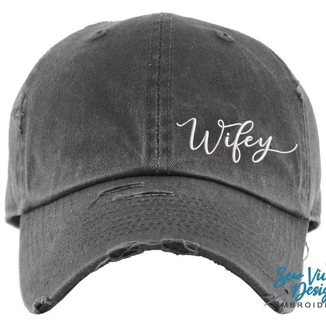 Wifey Hat (Offset) | Distressed Baseball Cap OR Ponytail Hat | Engagement Gifts | Honeymoon Hat | Wifey Gift | Wedding Gift | Gift for Bride