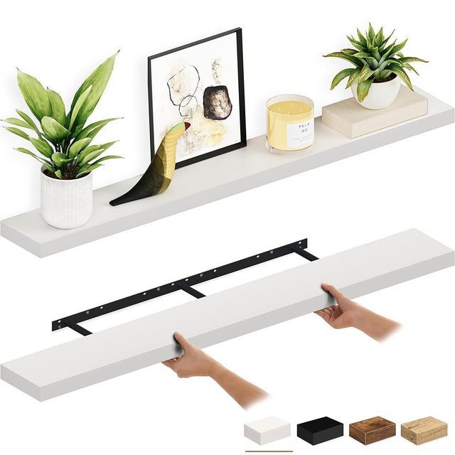 Ballucci Floating Shelves, 55" Wood Wall Shelf Set of 2, with Invisible Brackets for Bathroom, Living Room, Bedroom, Kitchen, Nursery, 6" Deep, White