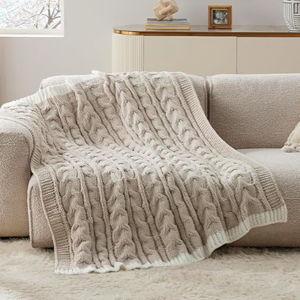 Bedsure Cable Knit Twin Blanket for Couch Bed - Chenille Chunky Knit Twin Blanket for Winter and All Seasons, Soft Cozy and Warm, Beige, 60x80 Inches