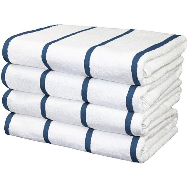 Arkwright White Beach Towels (30x60, 4-Pack), Soft 100% Cotton Pool Towels, Bath Towels with Horizontal Navy Stripes