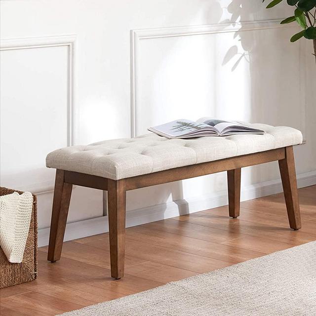 HUIMO Bedroom Bench End of Bed, Upholstered Dining Bench for Kitchen, Button-Tufted Entry Bench, Fabric Ottoman Bench for Living Room, Entryway (Beige) …