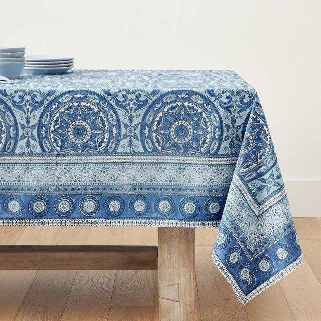 Nila Medallion Block Print Tablecloth, 90 x 144"