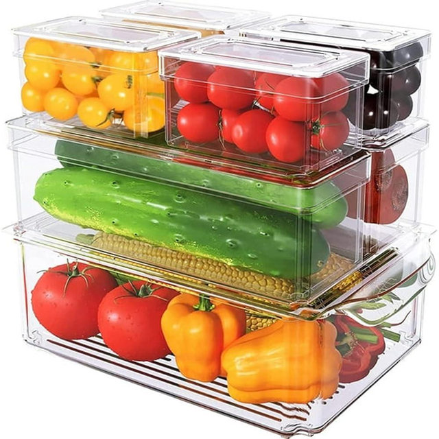 10-Pieces Set Fridge Organizer Storage Box with Lid,Clear Stackable Refrigerator Bins for Fruits & Vegetables, Space Saving Kitchen Food Storage Container for Freezer and Pantry Organization