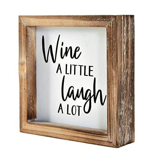 MACVAD Wine a Little Laugh a Lot Small Barn Wood Box Sign for Home Decor,Rustic Wood Block Sign for Kitchen,Dining Room,Freestanding Farmhouse Box Sign Decor 6" x 6" x 1.57"