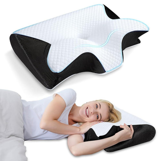 HOMCA Memory Foam Cervical Pillow, 2 in 1 Ergonomic Contour Orthopedic Pillow for Neck Pain, Contoured Support Pillows for Side Back Stomach Sleepers