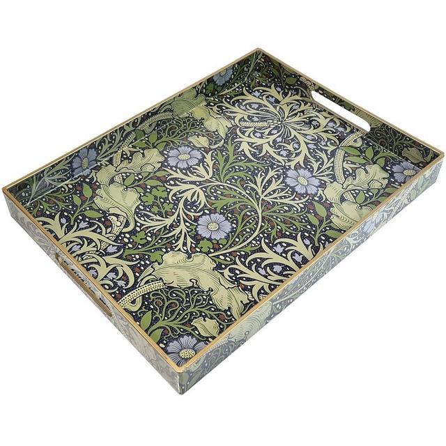 Spsyrine Serving Tray with Handles, Plastic Decorative Tray for Coffee Table, Living Room, Home Decor, Seaweed