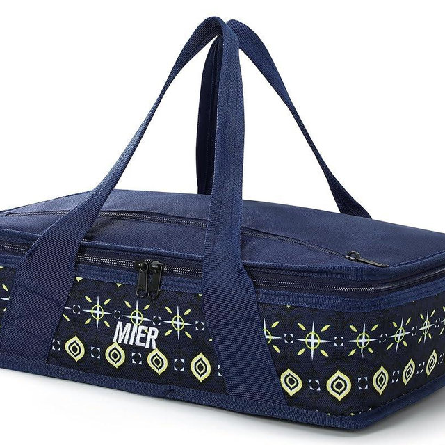 MIER Insulated Casserole Carrier for Hot or Cold Food Thermal Food Carrier Bag for Lasagna Potluck Parties Picnic Cookouts, Fits 9"x13" Baking Dish/Foil Pan, Deep Blue