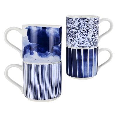 Indigo Brush Organic Shape Mug 11.8oz - Set of 4