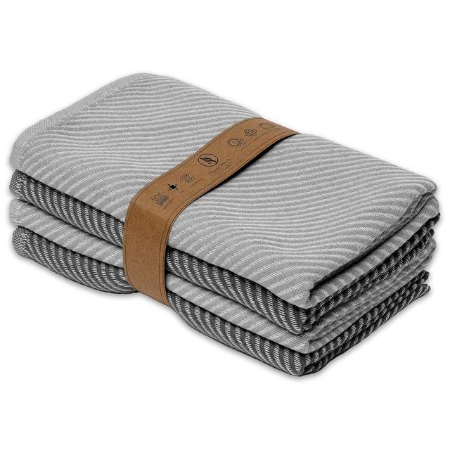 Ossano Turkish Kitchen Towels - Set of 4 - Boho & Versatile as Hand Towels, Tea Towels, Wash Cloths, Dish Towels, Dish Rags - Large Size (30"x20") Grey and Anthracite Gray