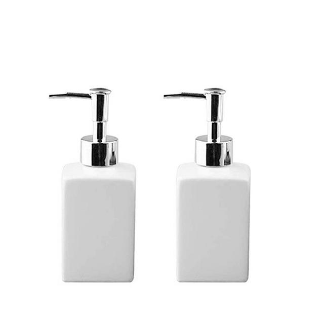 Fivtyily 2 PCS Durable Ceramic Liquid Hand Soap Dispenser Pump Bottle Stylish Hand Lotion Bottle for Kitchen Bathroom (White)