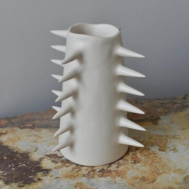 Handmade Modern White Matte Tall Ceramic Ornamental Vase with Spikes Vases