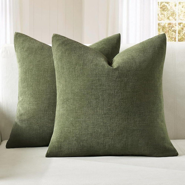 MIULEE Olive Green Couch Pillow Covers 20x20 Inch, Set of 2 Soft Chenille Decorative Throw Pillow Covers Farmhouse for Sofa Living Room Bed