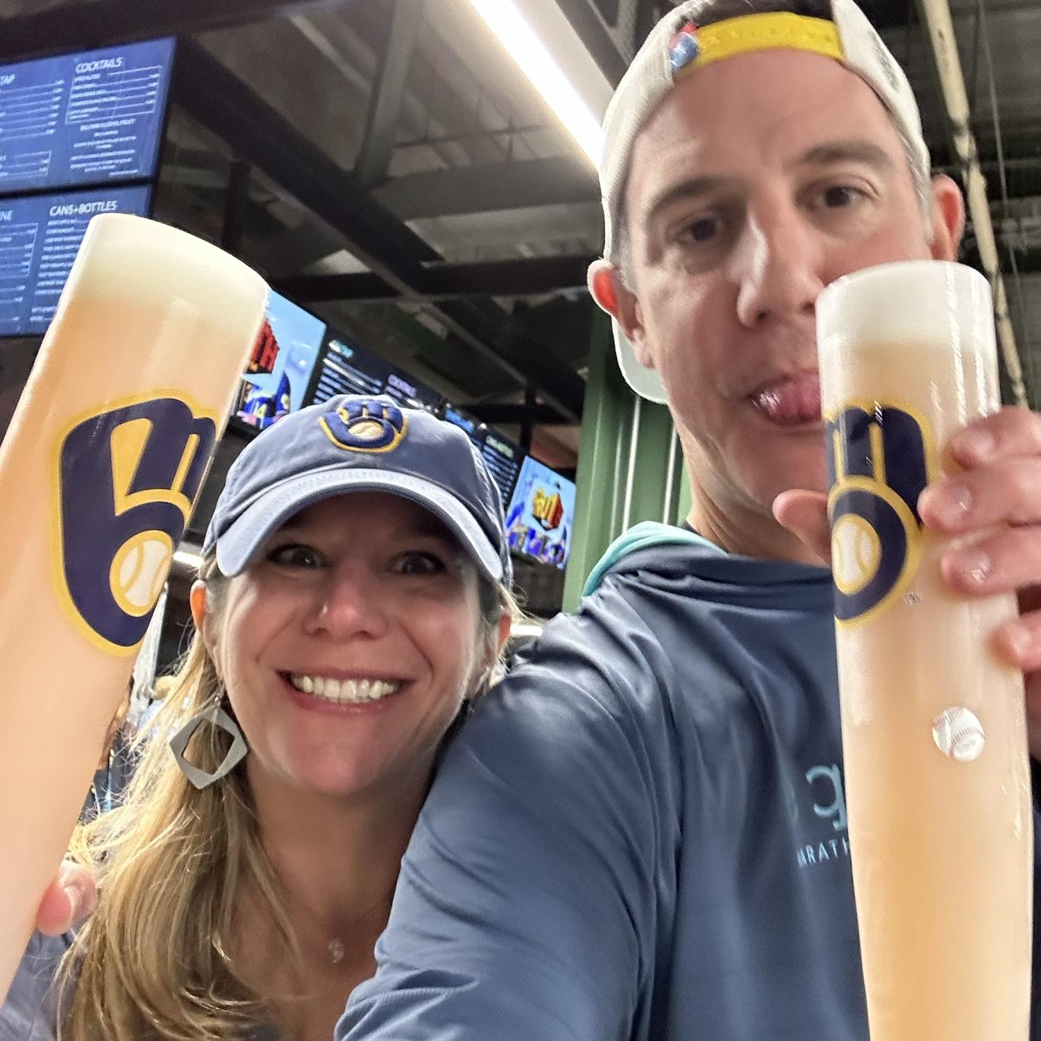 Big ol’ bat beers at the Brewers game in Milwaukee