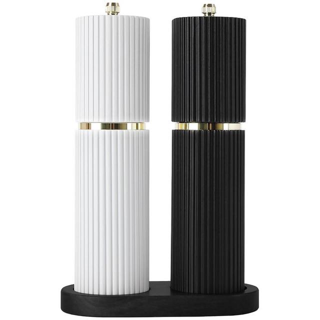 Wooden Salt and Pepper Grinder Set with Gold Accents,Refillable Salt and Pepper grinder with adjustable Coarseness,Pepper Mill Manual,Salt and Pepper Shakers With Tray-Ideal for Gifting